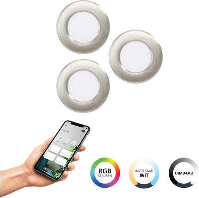 Spot encastrable intelligent Eglo connect.z fueva 6-z - salle de bain extérieure - LED - ø 8,8 cm - gris - lumière blanche RGB orientable - dimmable - zigbee