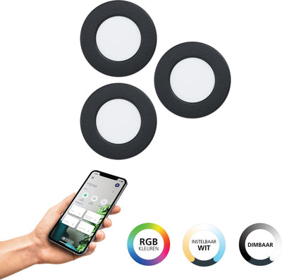 Spot encastrable intelligent Eglo connect.z fueva 6-z - salle de bain extérieure - LED - ø 8,8 cm - noir - lumière blanche RGB orientable - dimmable - zigbee