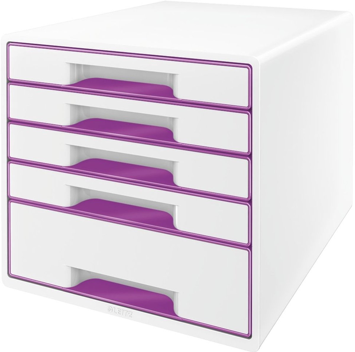 Caisson à tiroirs Leitz wow cube avec 5 tiroirs - rangement avec compartiments - blanc violet