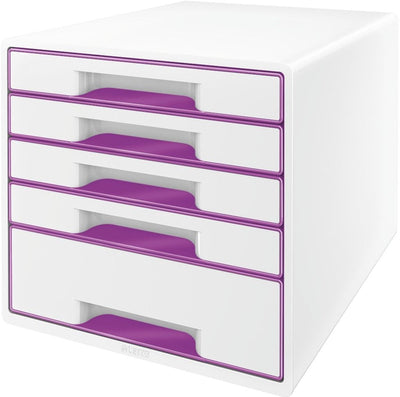Caisson à tiroirs Leitz wow cube avec 5 tiroirs - rangement avec compartiments - blanc violet