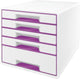 Caisson à tiroirs Leitz wow cube avec 5 tiroirs - rangement avec compartiments - blanc violet