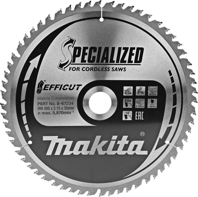 Accessoires Makita lame de scie à tronçonner bois efficut 260x30x2,15 60t 10g - b-67284