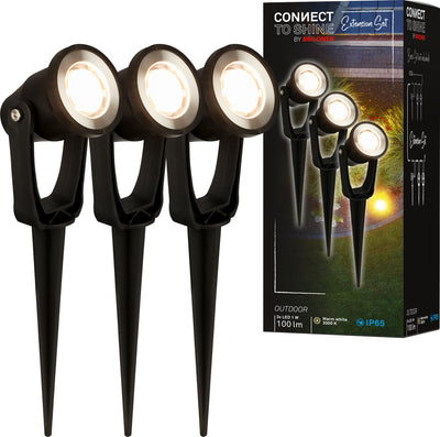 Briloner connect to shine - Spike Spot - Lot de 3 - Kit d'extension de projecteur de jardin - Éclairage de jardin - IP65 - Lumière blanche chaude - 22,5x5x6 cm
