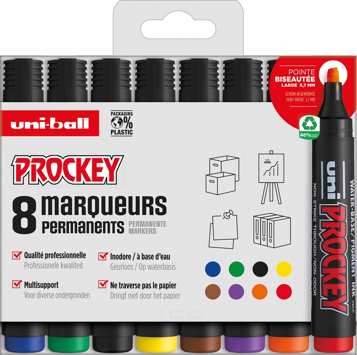 Marqueur permanent Uni-ball prockey pm-126, étui de 8 pièces, assorti