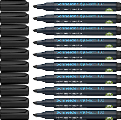 Instruments d'écriture Schneider marqueur permanent Schneider - maxx 133 - pointe biseautée - noir - 10 pièces - s-113301-10