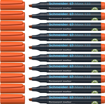 Instruments d'écriture Schneider marqueur permanent Schneider - maxx 133 - pointe biseautée - orange - 10 pièces - s-113306-10