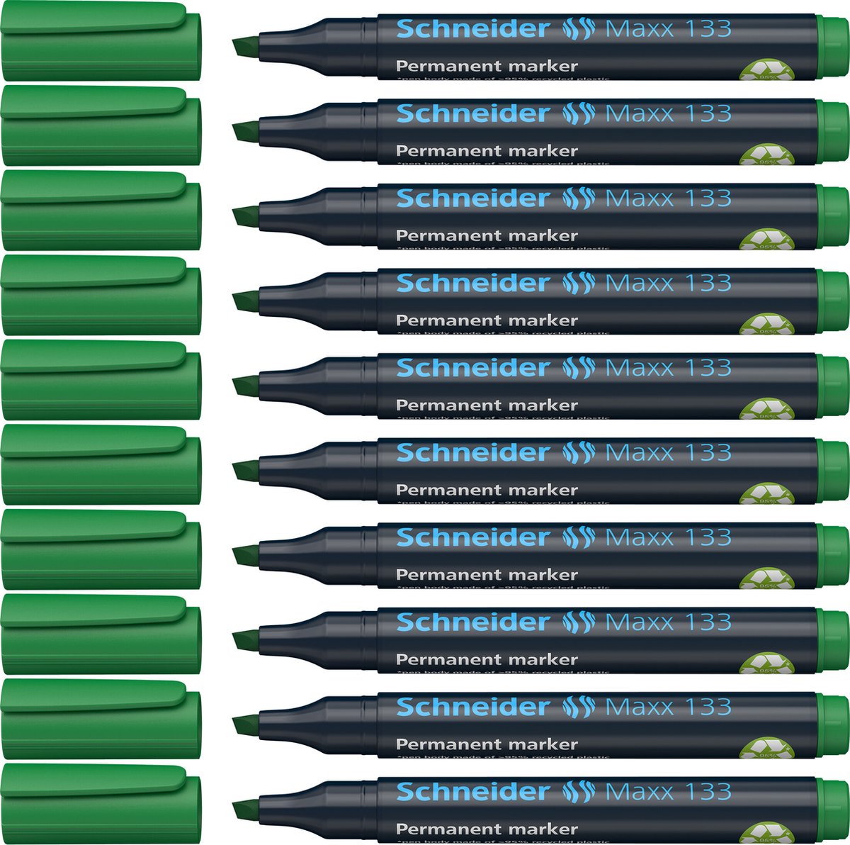 Instruments d'écriture Schneider marqueur permanent Schneider - maxx 133 - pointe biseautée - vert - 10 pièces - s-113304-10