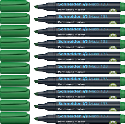 Instruments d'écriture Schneider marqueur permanent Schneider - maxx 133 - pointe biseautée - vert - 10 pièces - s-113304-10