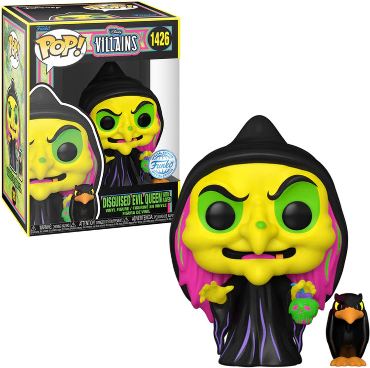 Funko-pop ! Méchants Disney : Méchante Reine Déguisée avec Corbeau #1426 Box Lunch Blacklight Exclusif