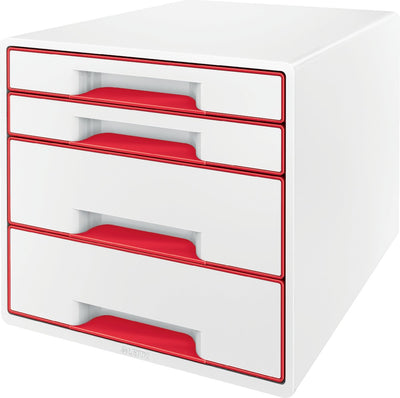 Caisson à tiroirs Leitz wow cube avec 5 tiroirs - rangement avec compartiments - blanc rouge