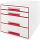 Caisson à tiroirs Leitz wow cube avec 5 tiroirs - rangement avec compartiments - blanc rouge