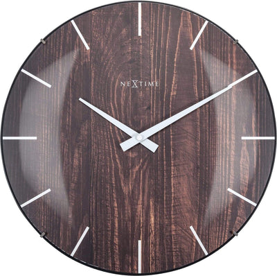 Dôme en bois Nexttime Edge – horloge murale silencieuse – 35 cm – verre convexe – marron