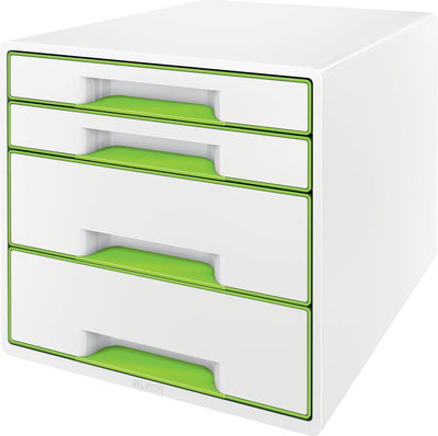 Caisson à tiroirs Leitz wow cube avec 4 tiroirs - rangement avec compartiments - pour le bureau et le travail à domicile - idéal pour le bureau à domicile - blanc vert
