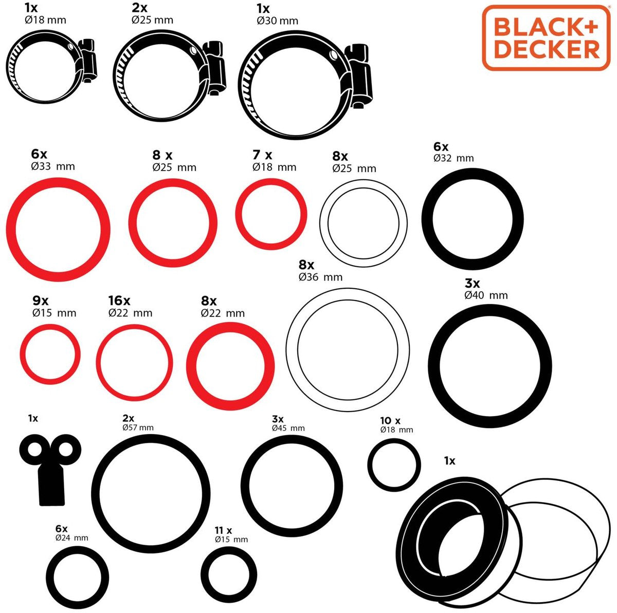 Jeu de tuyaux d'air Black+decker 18 pièces