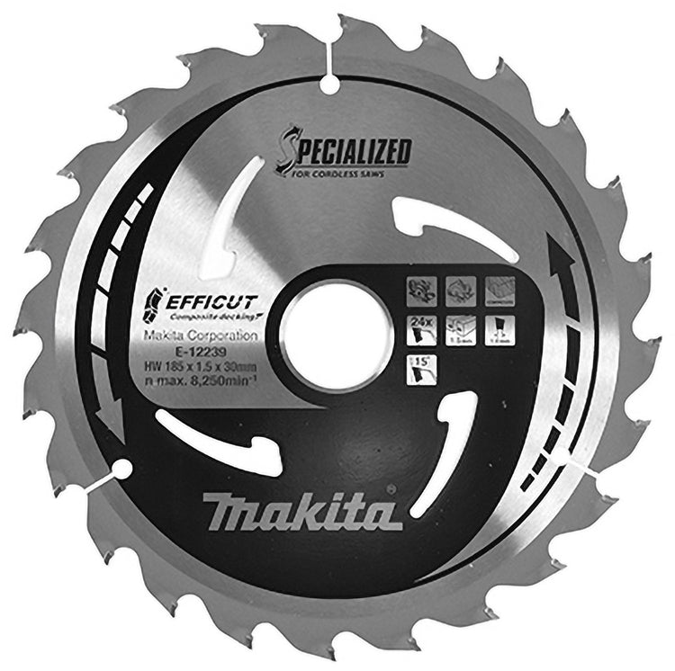 Accessoires Makita lame de scie circulaire wpc | efficace 185x30x1.5 24t 15g - e-12164 e-12164