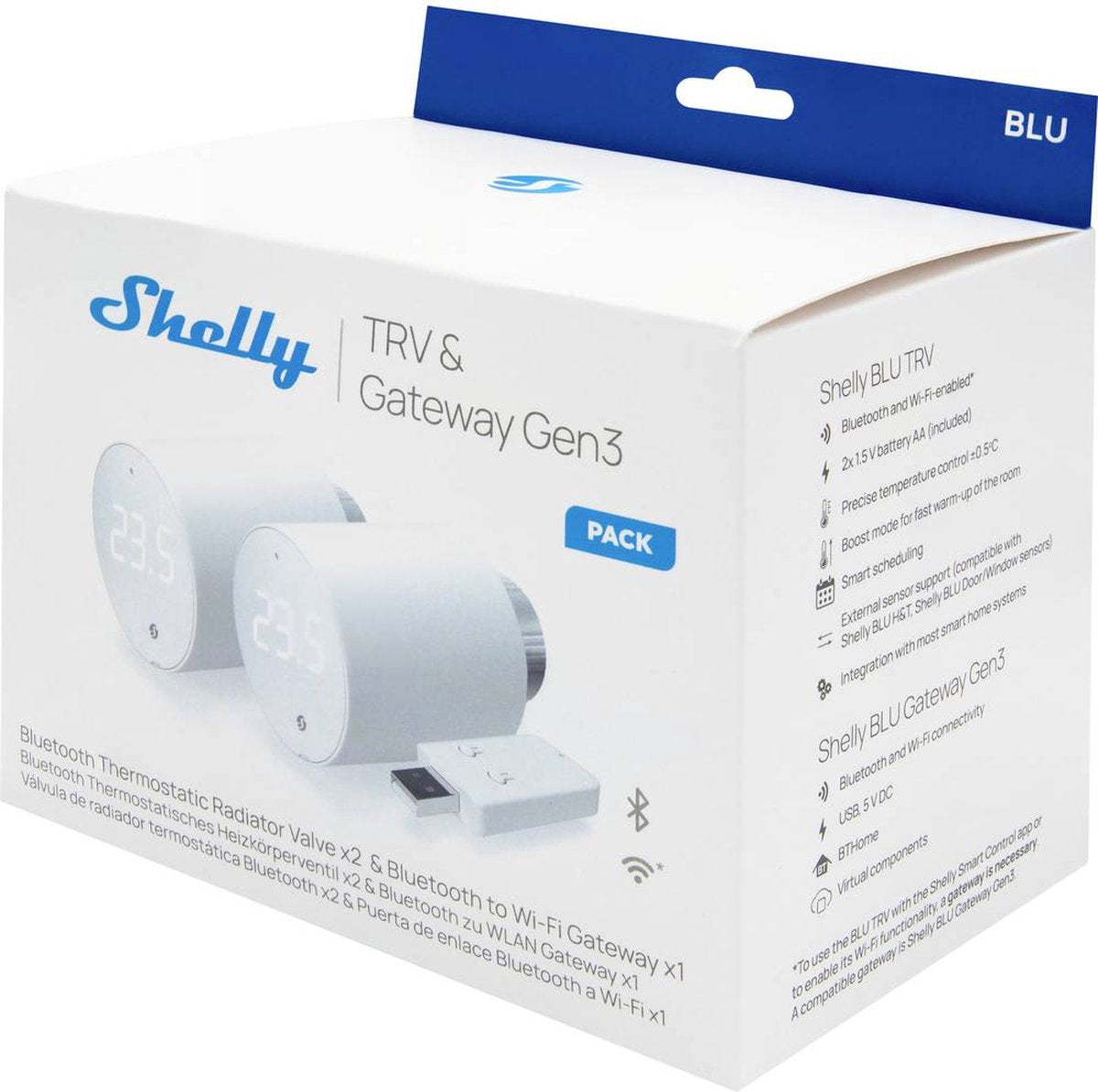 Shelly blu trv heizkörperthermostat 2-er pack gateway, thermostat de radiateur Bluetooth basse énergie, WiFi