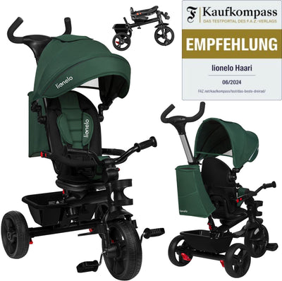 Lionelo haari - tricycle - porte-gobelet - 2en1 - siège pivotant - roues en caoutchouc sans entretien - roue libre - barre coulissante pour parents - auvent - panier et sac - porte-gobelet - grandit avec vous - de 18 mois à 25 kg