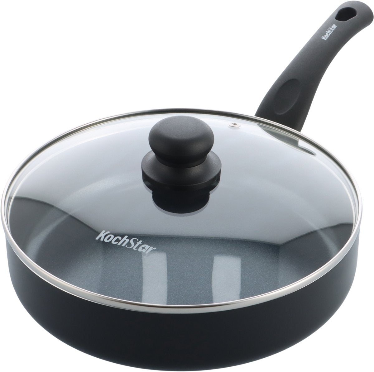 Kochstar Essenz sauteuse en céramique avec couvercle - 26 cm - 3 l - sans PFAS - sauteuse induction - poêle induction - revêtement antiadhésif céramique - poignée de refroidissement - passe au four jusqu'à 130° C - noir