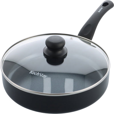 Kochstar Essenz sauteuse en céramique avec couvercle - 26 cm - 3 l - sans PFAS - sauteuse induction - poêle induction - revêtement antiadhésif céramique - poignée de refroidissement - passe au four jusqu'à 130° C - noir