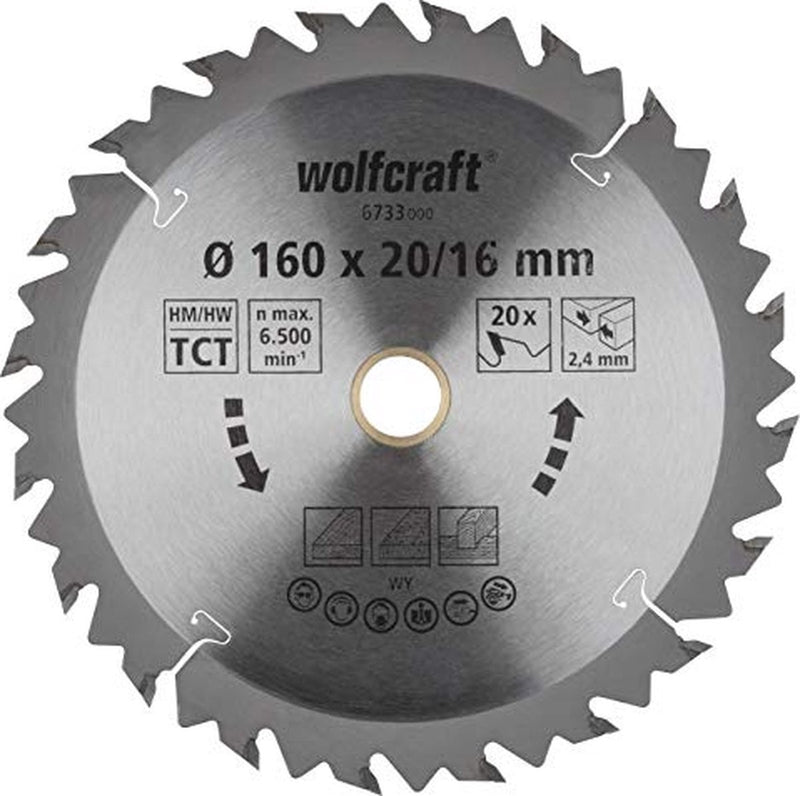 Wolfcraft - lame de scie circulaire 160x16mm 160x20mm - 20 dents hm - coupes rapides et grossières - 6733000