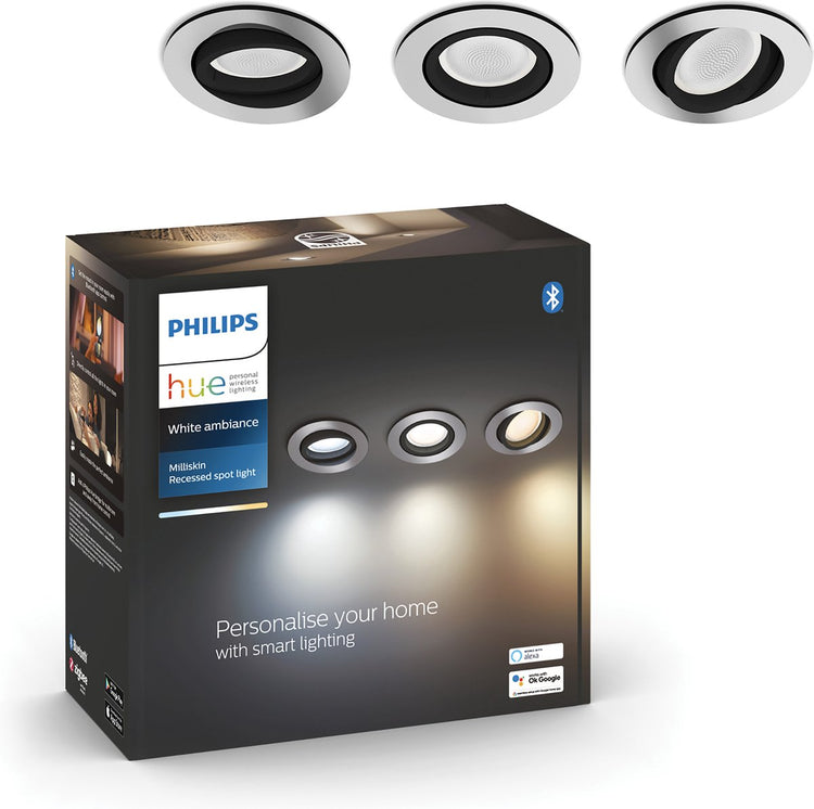 Spot encastrable Philips Hue Milliskin - lumière blanche chaude à froide - pack de 3 - blanc - rond - gu10