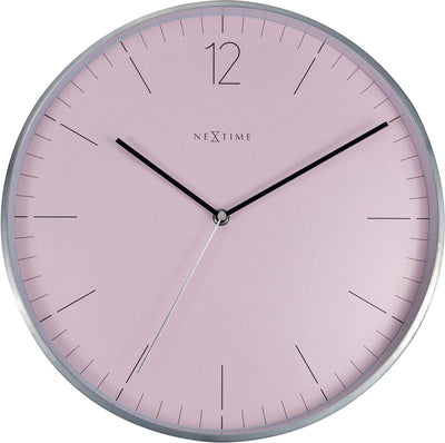 Nexttime - horloge murale - 34cm - verre métal - rose romantique - argent essentiel