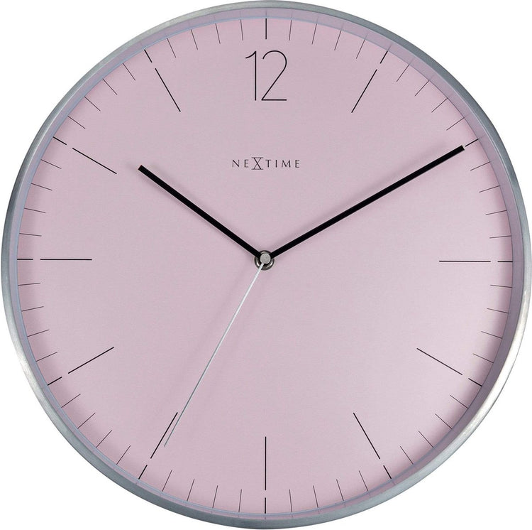 Nexttime - horloge murale - 34cm - verre métal - rose romantique - argent essentiel