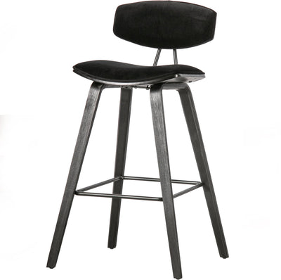 Chaise de bar Woood Senn - tissu velours - noir - 91x42x48 cm