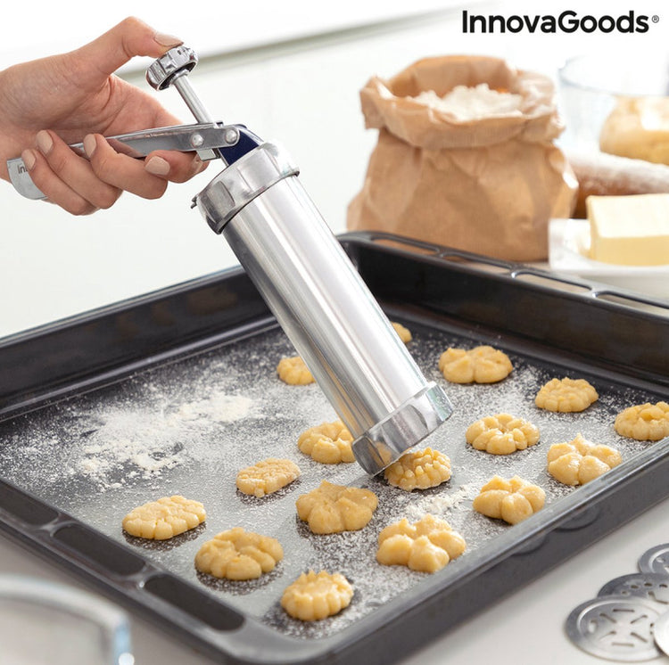 Pistolet à biscuits Innovagoods - presse à biscuits - formes de biscuits - emporte-pièce - fournitures de pâtisserie - 20 formes - 4 buses