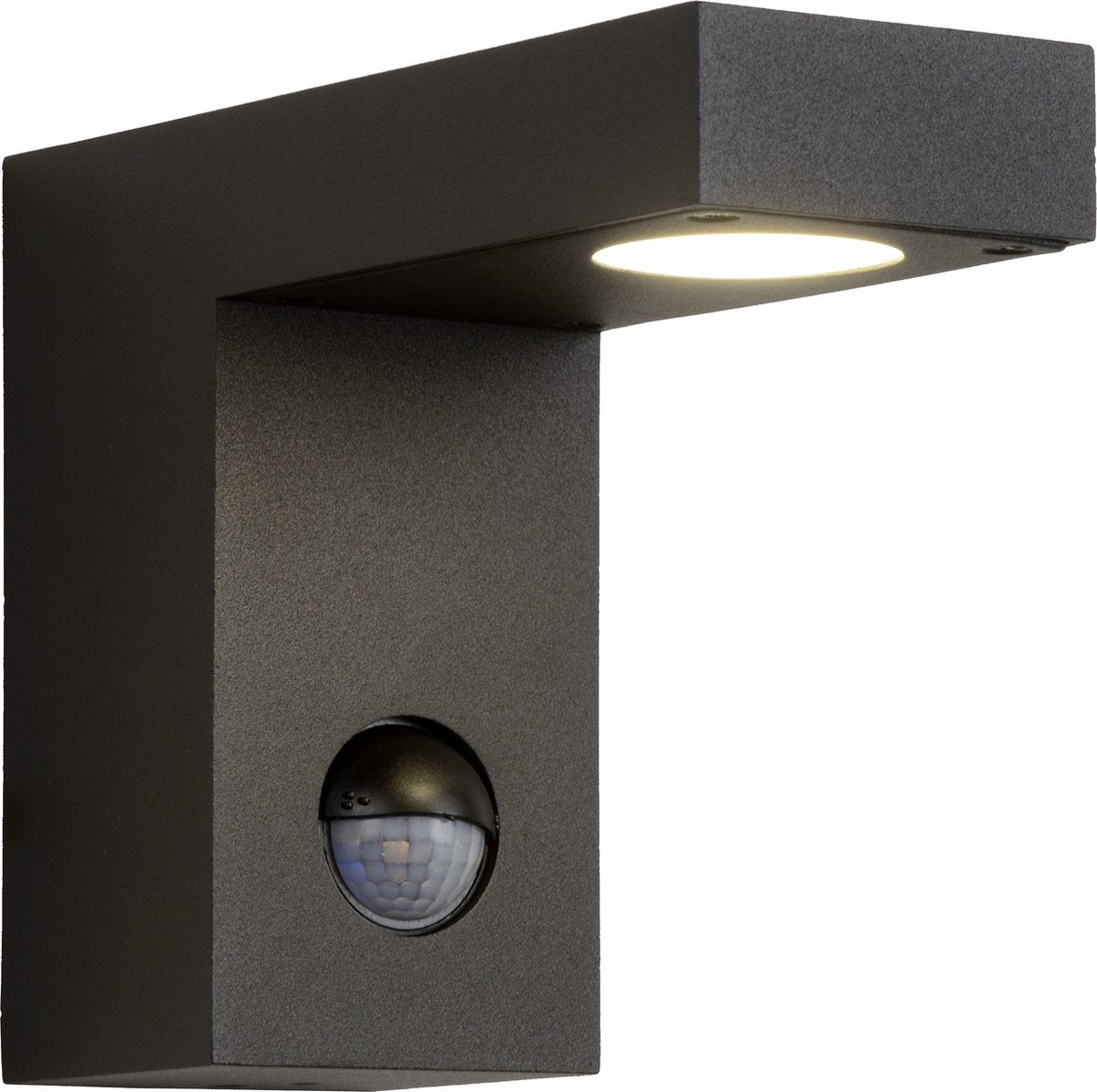 Lucide texas-ir - applique murale spot intérieur extérieur - led - 1x7w 3000k - ip54 - capteur de mouvement jour nuit (peut être éteint) - anthracite