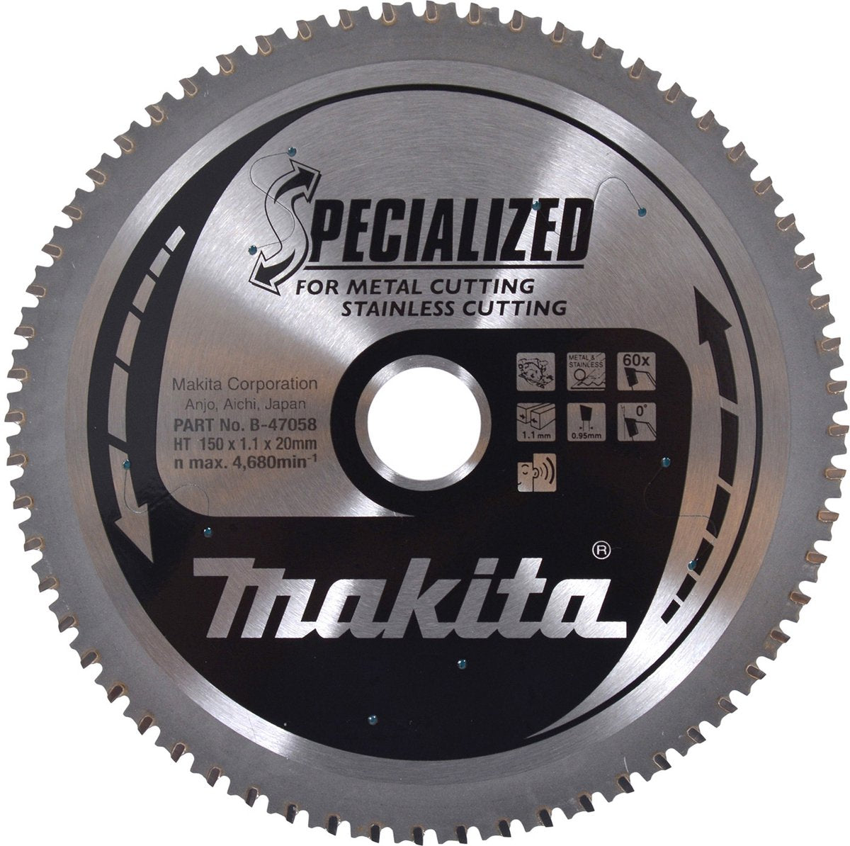 Accessoires Makita lame de scie circulaire acier inoxydable | spécialisé 150x20x1.1 60t 0g - b-47058 b-47058