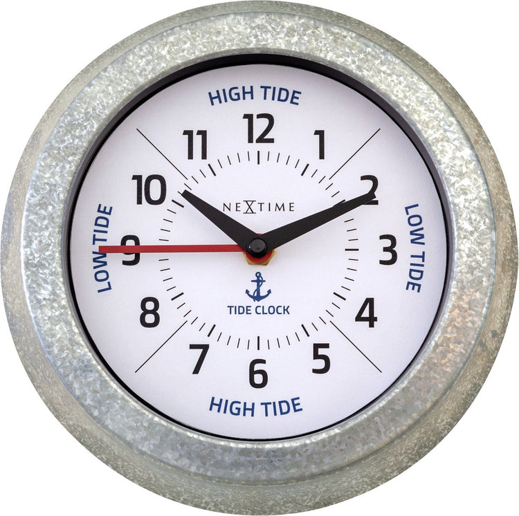 Nexttime tide – horloge murale avec marées – 22 cm – métal – galvanisé argent blanc