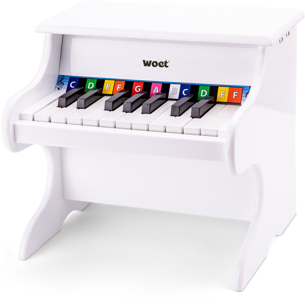 Piano jouet en bois Woet ® - instrument jouet - blanc - avec livret de musique et chargeur de tonalité - à partir de 3 ans - jouer du piano pour les enfants