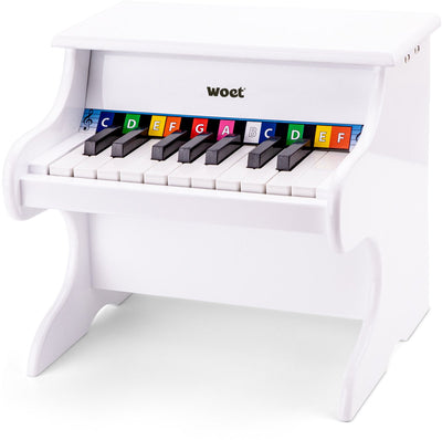 Piano jouet en bois Woet ® - instrument jouet - blanc - avec livret de musique et chargeur de tonalité - à partir de 3 ans - jouer du piano pour les enfants