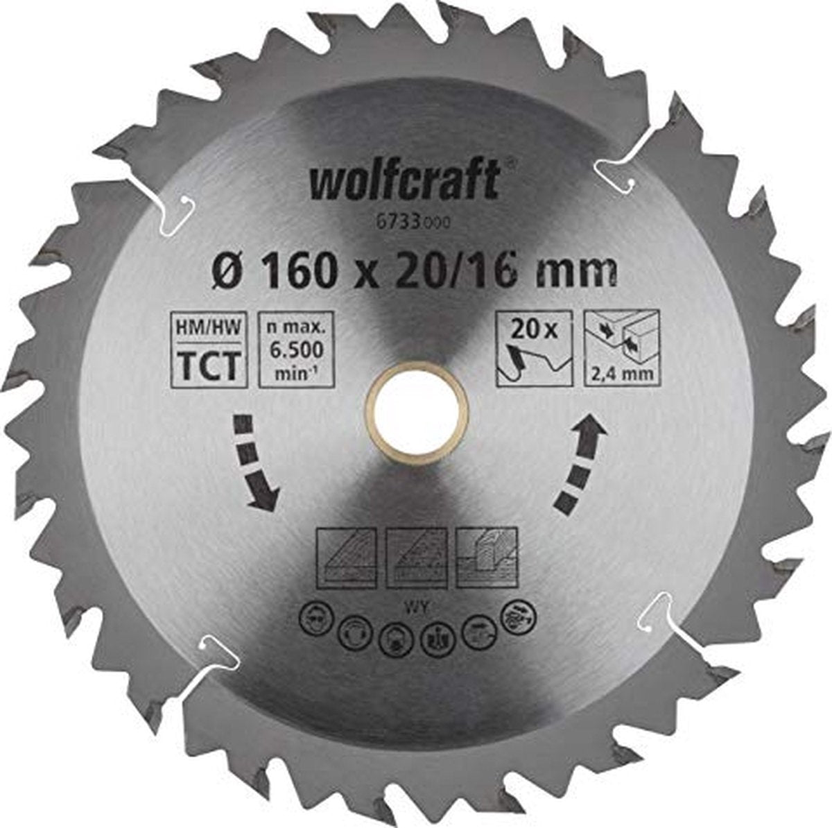 Wolfcraft - lame de scie circulaire 160x16mm 160x20mm - 20 dents hm - coupes rapides et grossières - 6733000