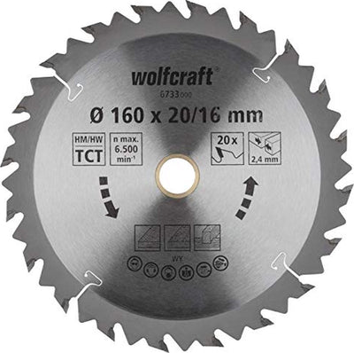 Wolfcraft - lame de scie circulaire 160x16mm 160x20mm - 20 dents hm - coupes rapides et grossières - 6733000
