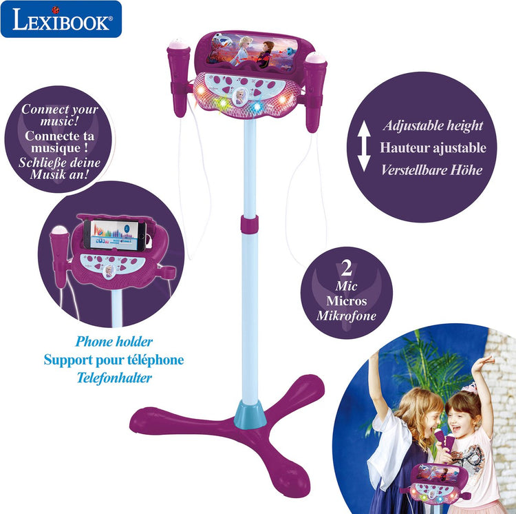 Pied réglable Lexibook Frozen avec 2 microphones avec effets vocaux, éclairage, haut-parleur, Bluetooth