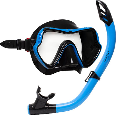 Atlantis samana pro combo - ensemble tuba - lunettes de plongée avec tuba - verre renforcé - dessus sec - sac de rangement de luxe - adultes - noir bleu