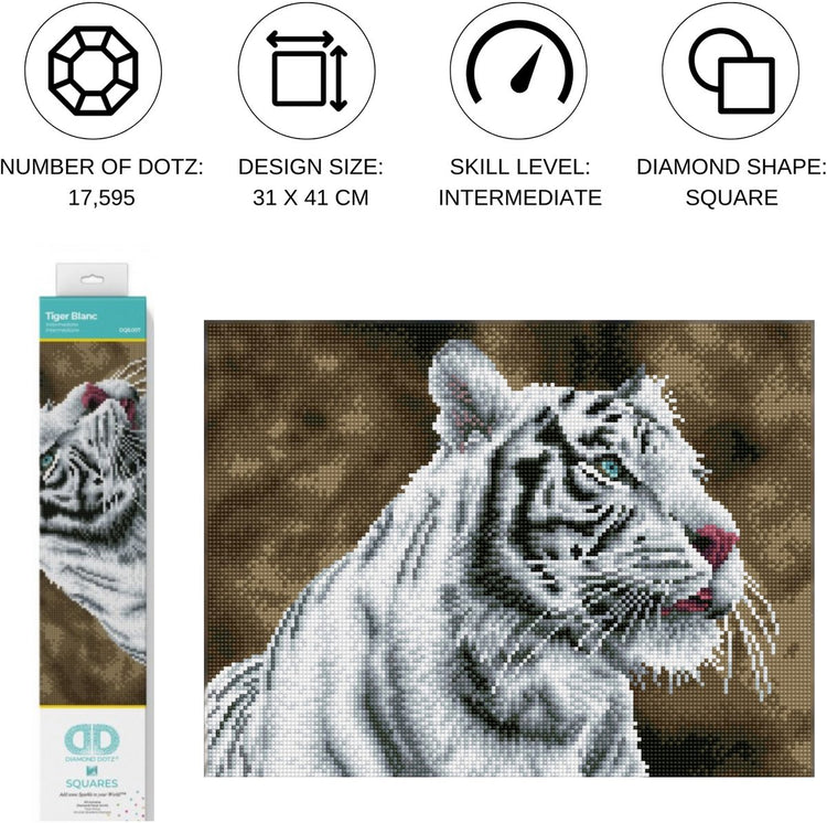 Diamond dotz® diamant dotz tigre blanc - peinture diamant - 17 595 dotz - 41x31 cm