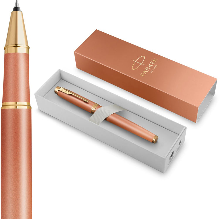 Parker j’écris des rituels stylo roller | finition orange rafraîchissante avec dégradé de couleurs et détails dorés | plume fine | encre noire | emballage cadeau