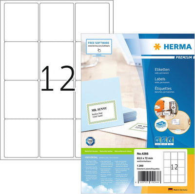 Étiquettes d'adresse Herma blanches 63,5x72 premium a4 1200 pcs.