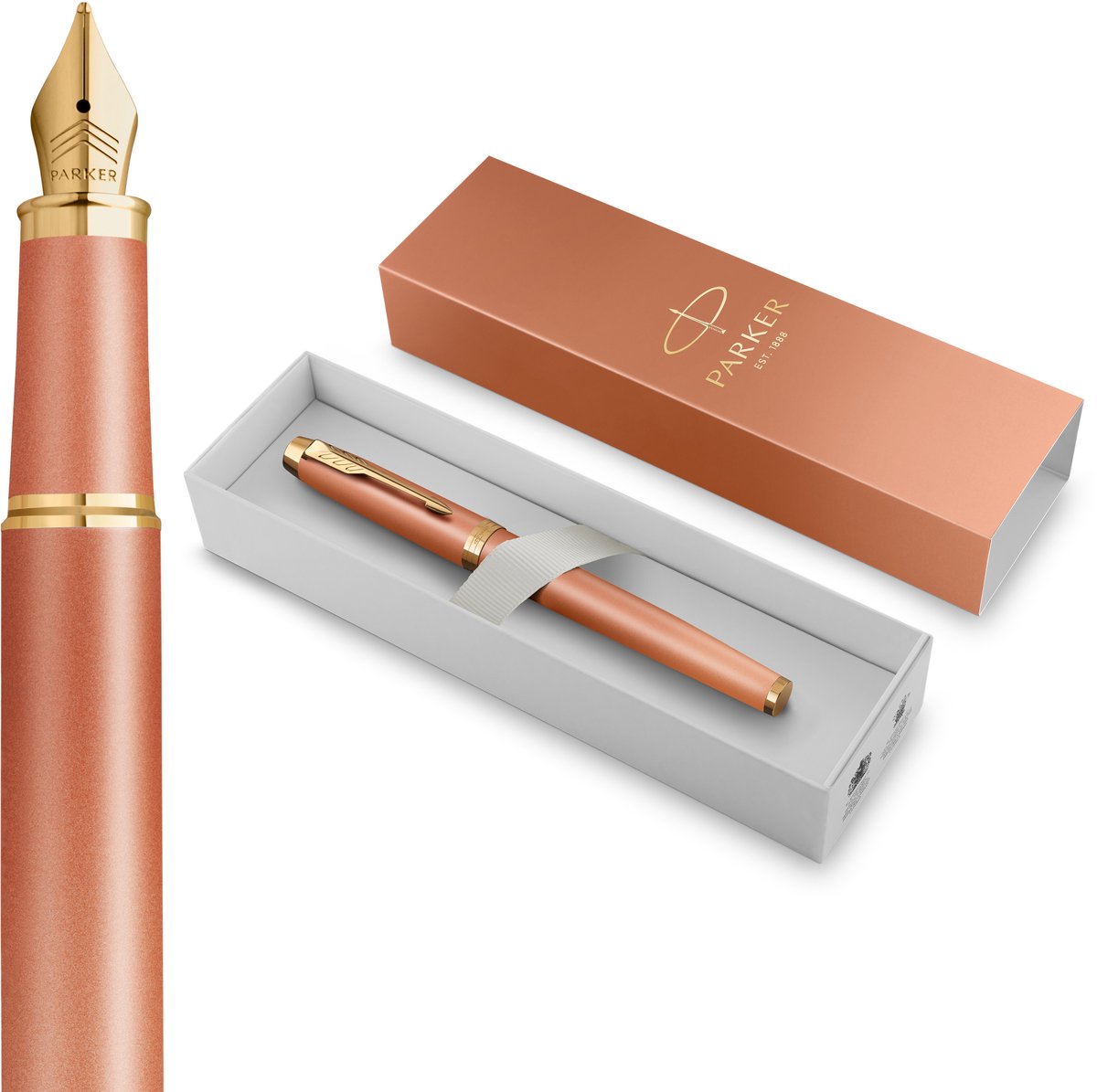 Parker j’écris un stylo plume de rituels | finition orange rafraîchissante avec dégradé de couleurs et détails dorés | plume fine | encre bleue | emballage cadeau