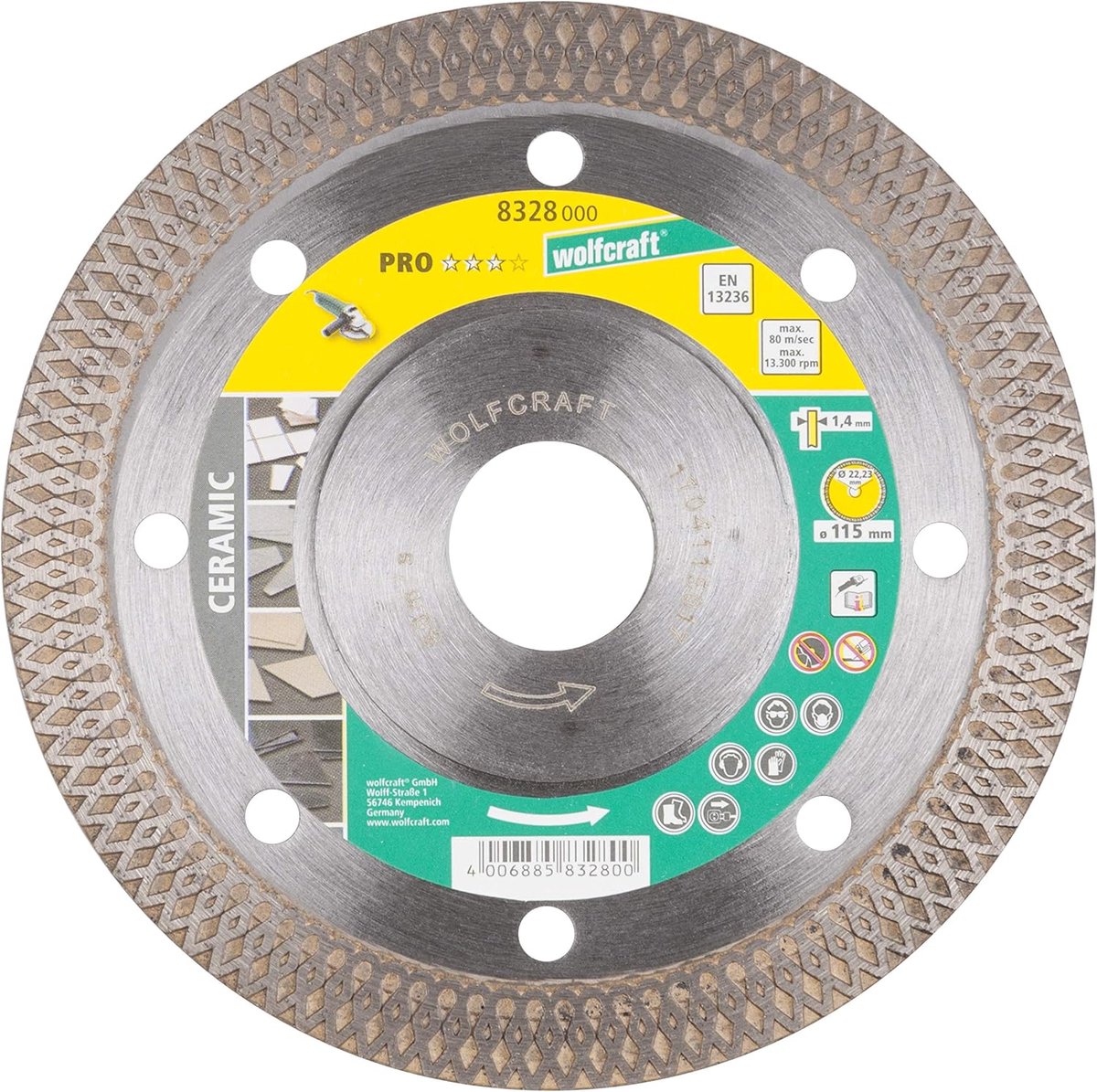 Wolfcraft - disque à tronçonner diamanté 115mm - turbo céramique pro pour meuleuse d'angle - 8328000