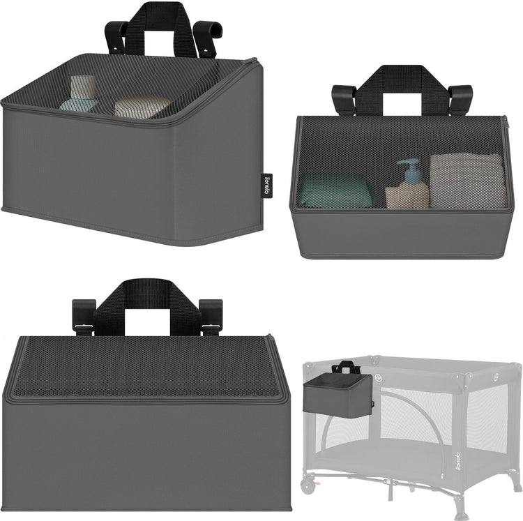 Lionelo sidepocket medium – poche de chevet organisateur de berceau 43×15×23 cm – poignée 3 compartiments à fermeture éclair – pour lit de voyage, boîte cododo – renforcé, multifonctionnel amovible
