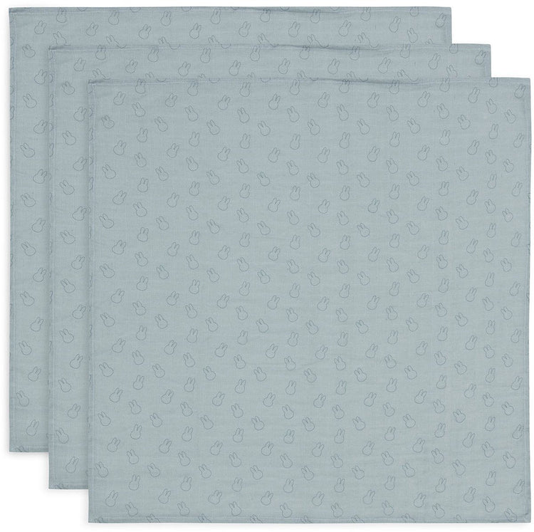 Jollein x Miffy - tissu hydrophile petit 70x70cm - torchons - coton doux - 3 pièces - silhouettes miffy vert d'eau