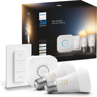 Kit de démarrage Philips hue - lumière blanche chaude à froide - 2 lampes - e27 - 1100lm - 1 variateur
