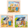 Puzzle en bois Goki à 3 couches - construction de maisons - 35 pcs.