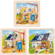 Puzzle en bois Goki à 3 couches - construction de maisons - 35 pcs.