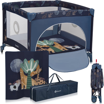 Parc Lionelo Bonnie - lit bébé - jusqu'à 15 kg - parois latérales en maille aérée - aire de jeu spacieuse - système de pliage et pliage rapide - sac de transport fourni
