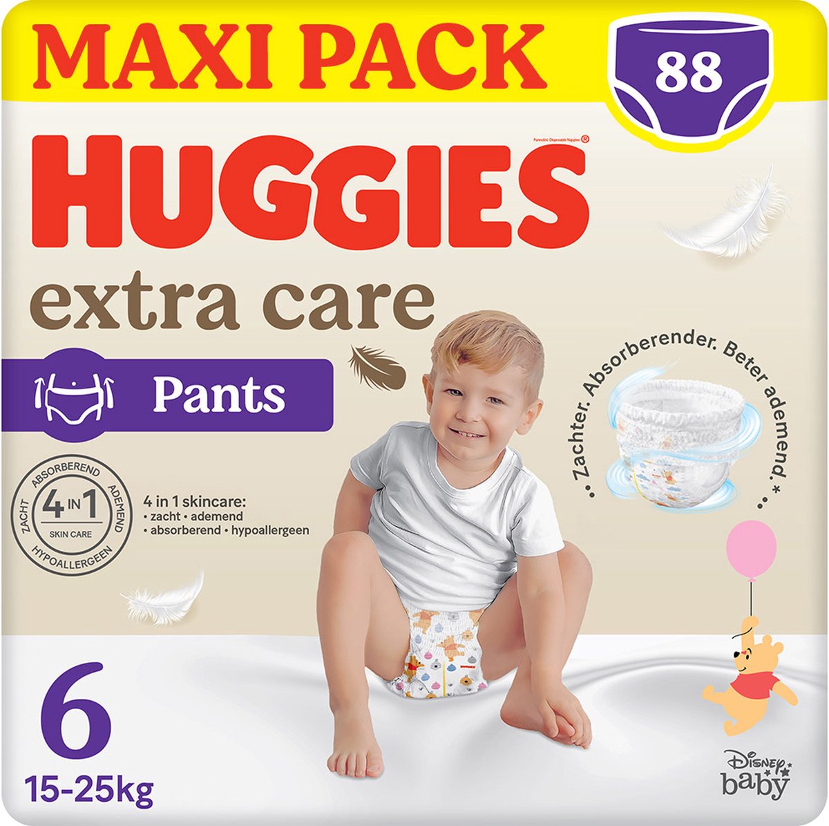 Couches-culottes pour bébé Huggies ® extra care, taille 6 (15 à 25 kg), 88 couches avec ceinture élastique douce et motifs Disney, maxi pack